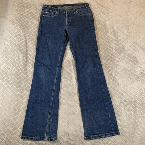 Tommy Hilfiger Denim - Tommy Hilfiger Womens 9 Denim Jeans Blue Hipster Flare Dark Wash Vintage Y2K